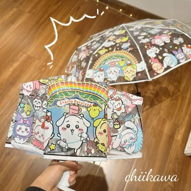 Miniso Chiikawa Cartoon Cute Folding Manual Transparent Umbrella Automatic Sun Umbrella Sunscreen Rainproof Gifts for Boys Girls