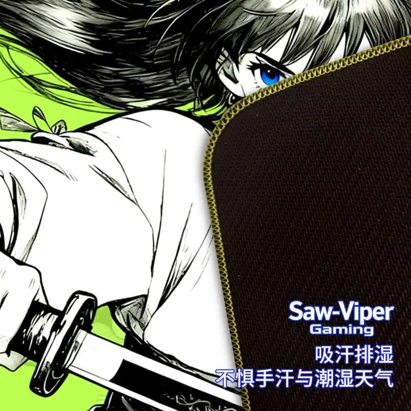 Saw-Viper Samurai Girl Gaming Mouse Pad, Anime Swordswoman Control Mouse Mat 4mm Thick Non Slip Rubber Base for FPS Game