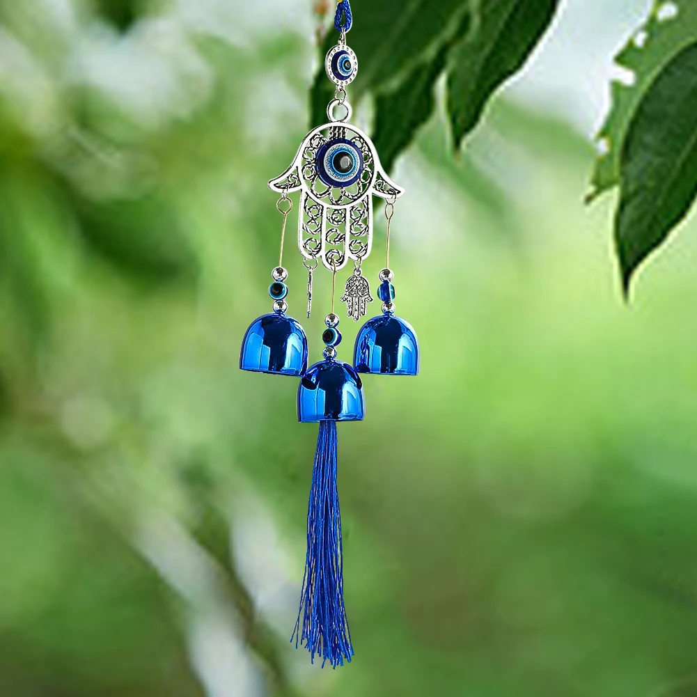 Lucky Turkish Devil Eye Bead Tree of Life Tassel Bell Wind Chimes Fatima Hand Hanging Pendant Amulet Feng Shui Home Wall Decor