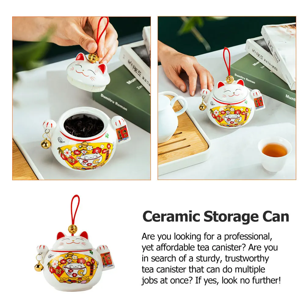 

Fortune Cat Airtight Ceramic Tea Canister Home Tea Leaf Storage Jar Portable Sealed Food Container Ceramic Storage Can