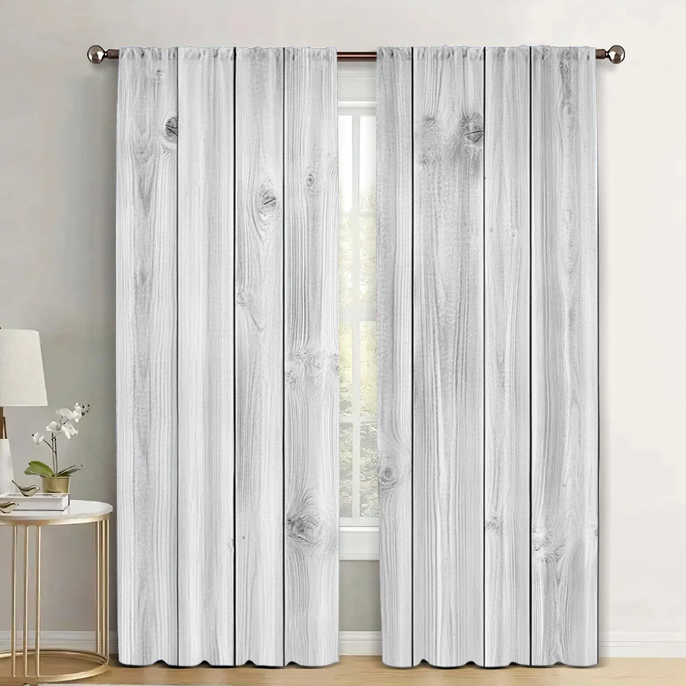 2Pcs Grey Curtains Oak Wood Texture In Old Fashion Retro Style Horizontal Nature Home Living Room Bedroom Window Drapes_ai10