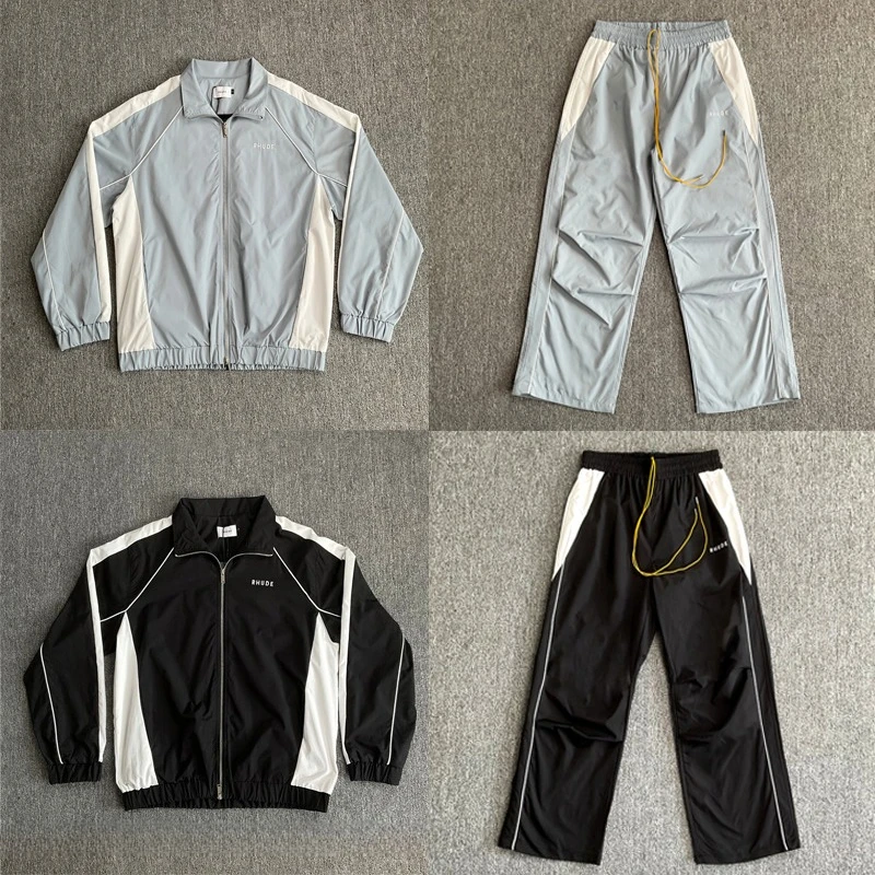 New Rhude Jacket Windbreaker High Quality Patchwork Tracksuit Embroidery Pattern Drawstring Sweatpants