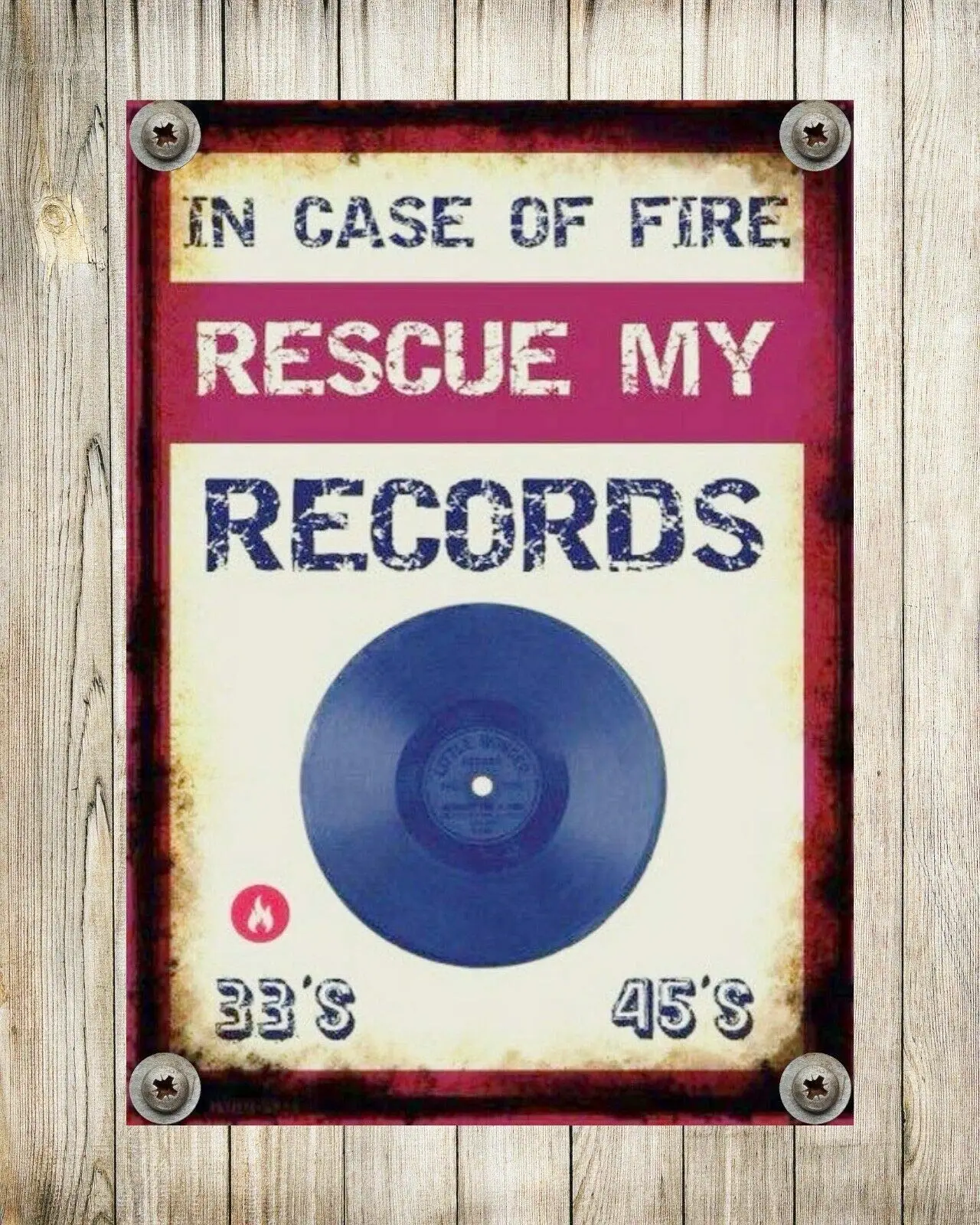 Tin Sign Vintage Chic Art Decoration in Case of Fire Rescue My Records for Bar Cafe Home Farm Restaurant Club or Garage 12