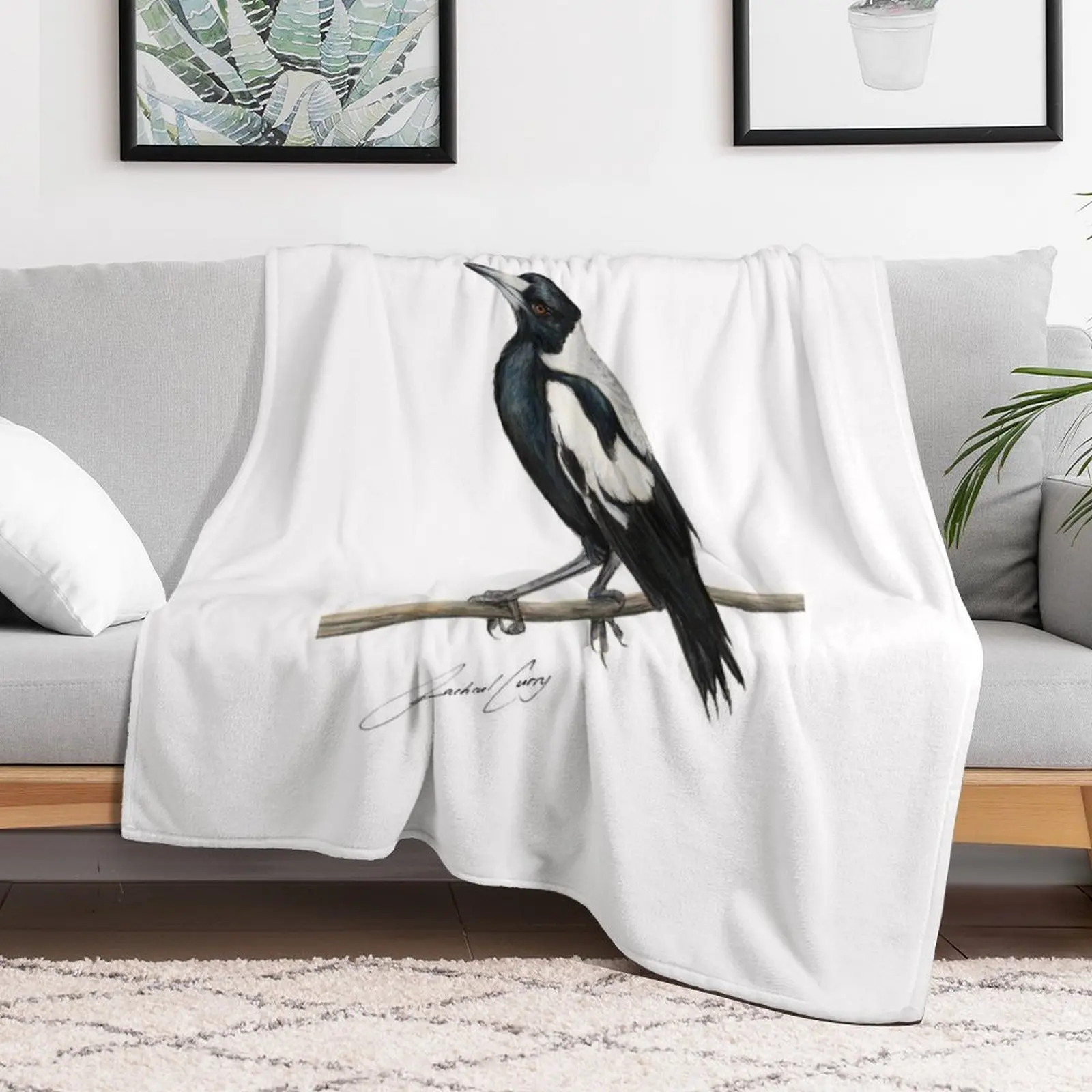 Magpie , Australian bird art with artists signature Throw Blanket Cute anime Blankets