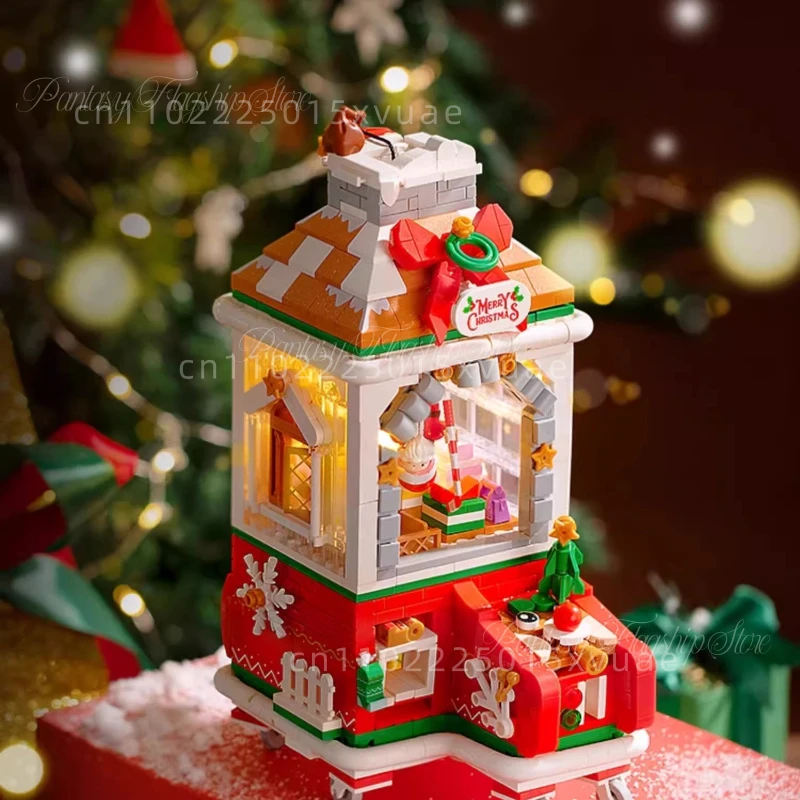 

New Christmas Doll Machine Building Blocks Music Boxes Small Particles Assembly Toy Models Ornaments Children's Christmas Gift