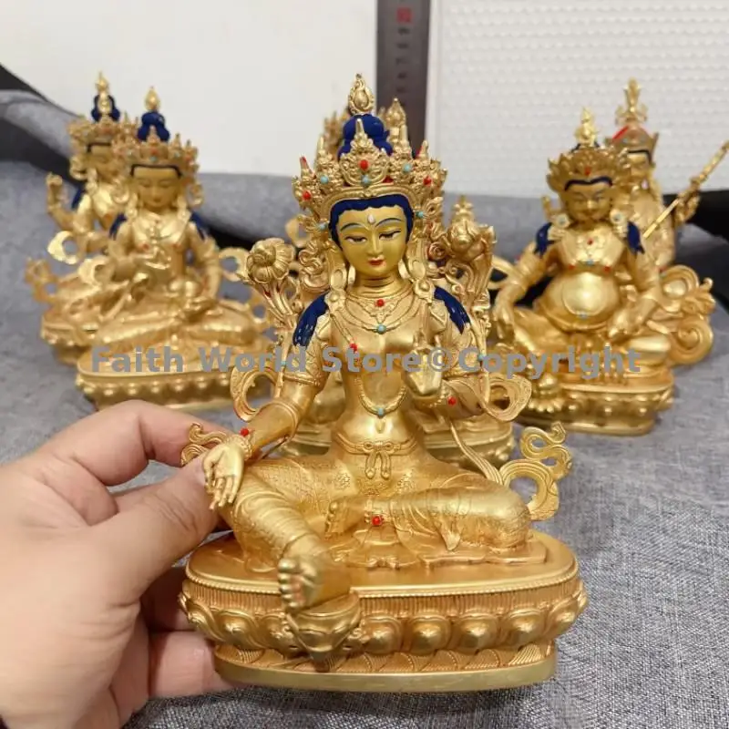 

5A Green Tara Bodhisattva gilding Buddha statue Buddhism Tibet Thailand Nepal family Protector Exorcism Bless safety healthy