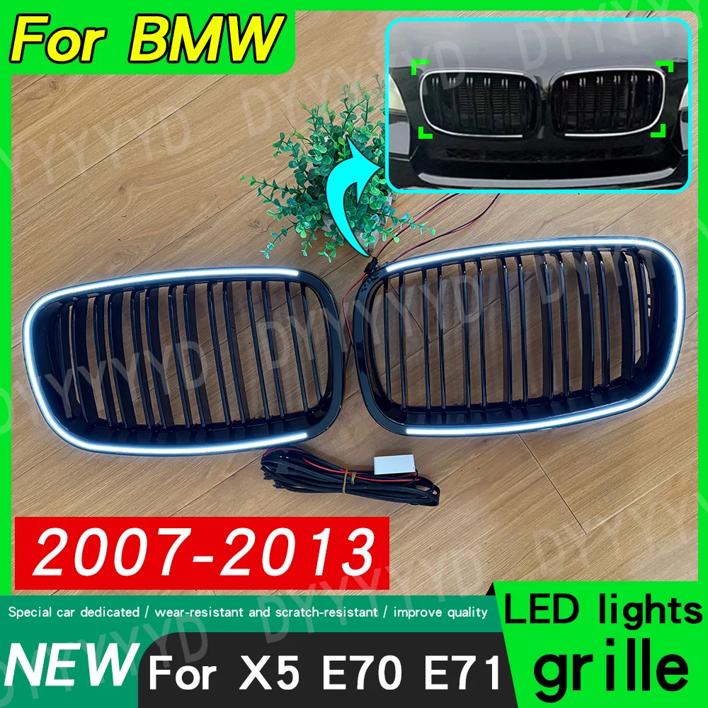 

For BMW X5 X6 E70 E71 2008 2009 2010 2011 2012 2013 2014 M Sport Double Lines Style Front LED Grill Light Racing Grills Body Kit