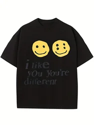 Cotton Women T-shirt I Like You You're Different Letter Printed Tee Shirt Summer O-neck Loose Tops Street Fashion Female Clothes