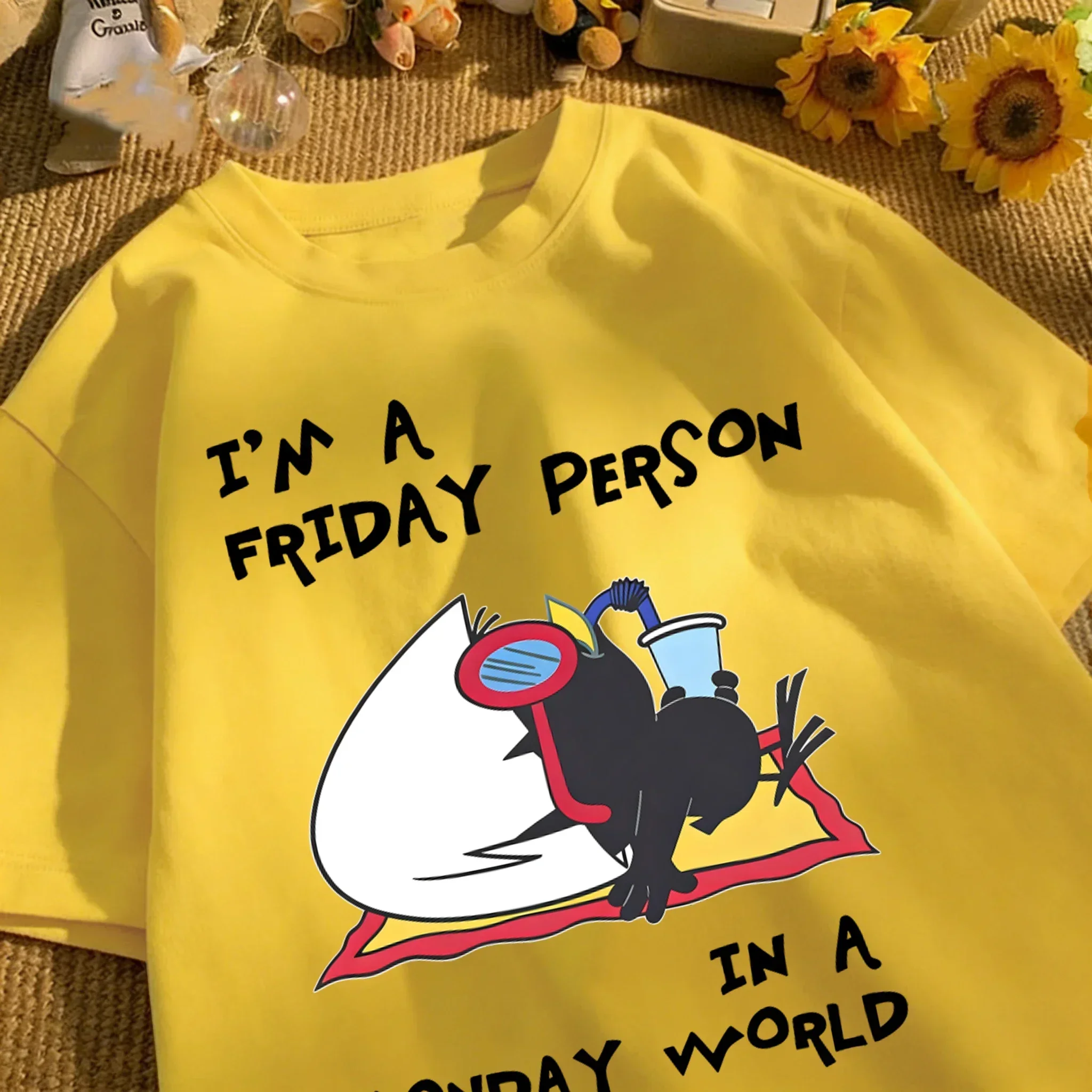 Sleeping In A Monday World Printed T Shirt Man All-Match Retro Tee Fashion Cotton Short Sleeve Unisex Summer Loose Clothing