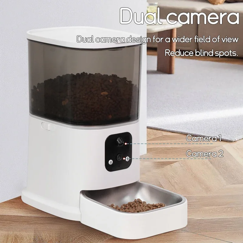 Comedero automático inteligente para mascotas, alimentador de sincronización cuantitativa con cámara dual, máquina de alimentación automática para gatos y perros