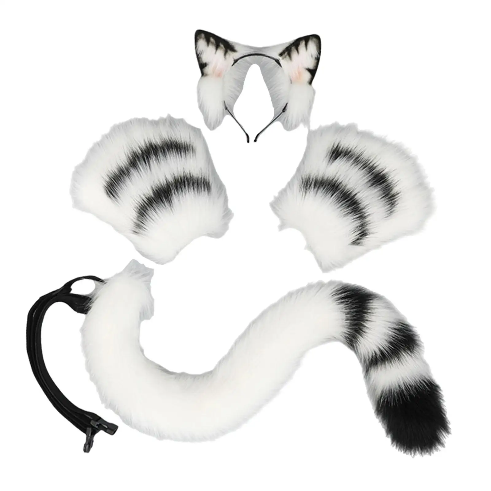 Kattenoren staart en poten kinderen volwassenen lange staart met verstelbare riem feestdecor