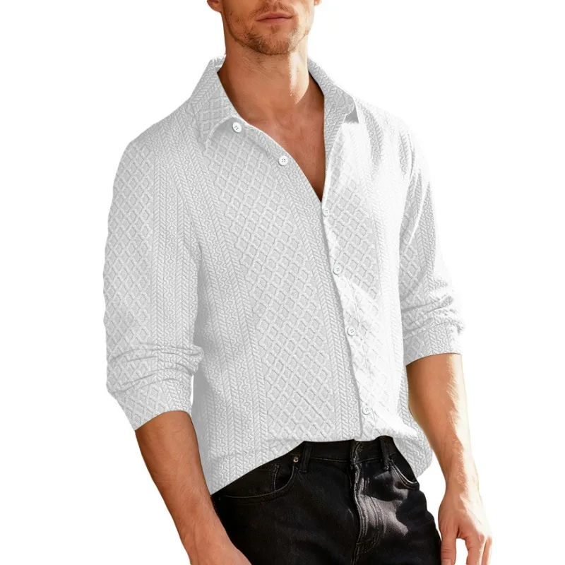 Knitted Flower Ladle-breasted Casual Sports Trendy Jacket Men's Lapel Long-sleeved Shirt