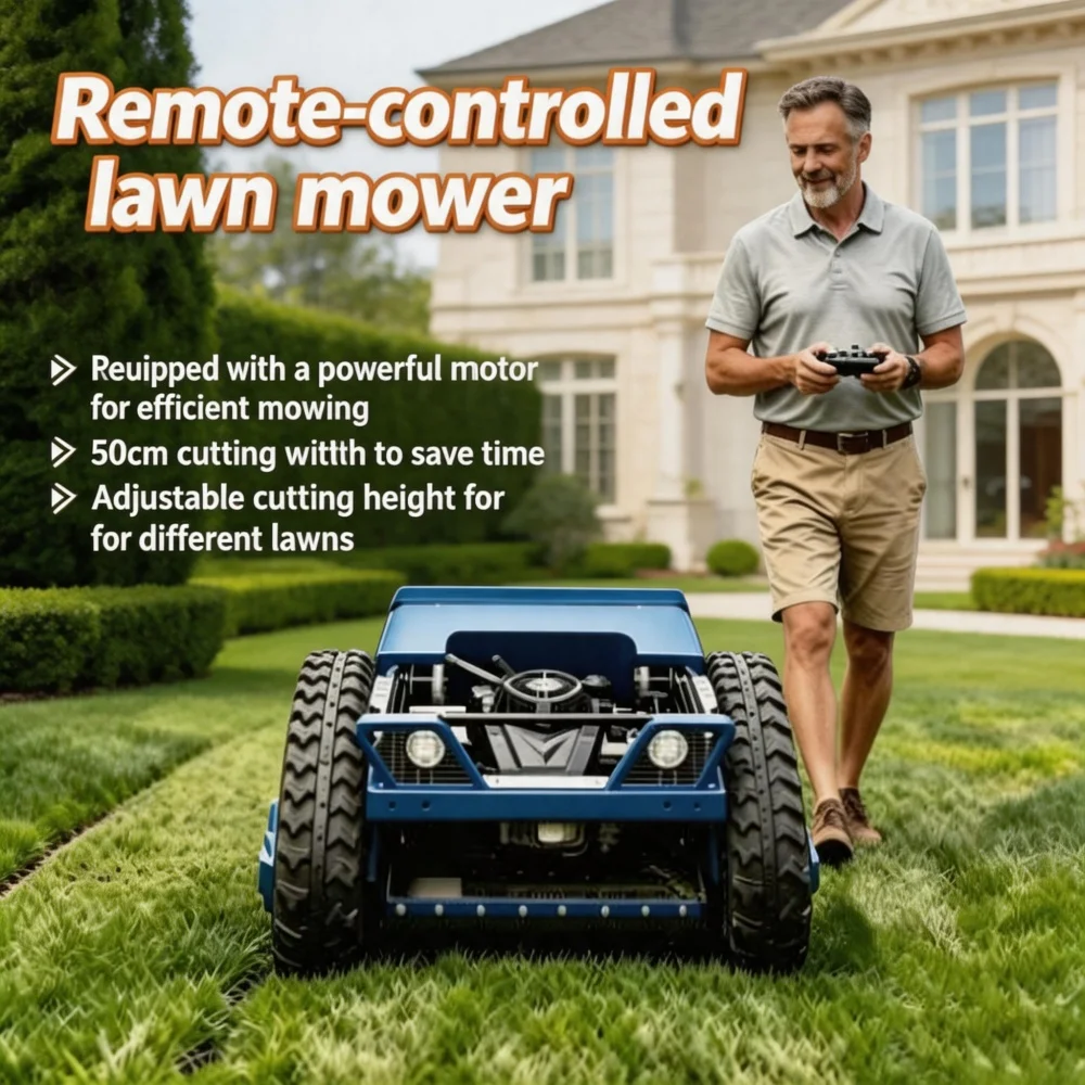 All-Terrain Small Tracked Mower 800mm Cutting Width Multi-use Grass Trimmer Remote Control CE Certified High Efficiency Farm