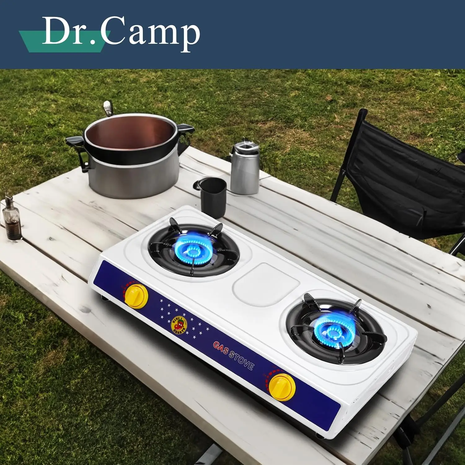 2 Burner Camping Stove with white color