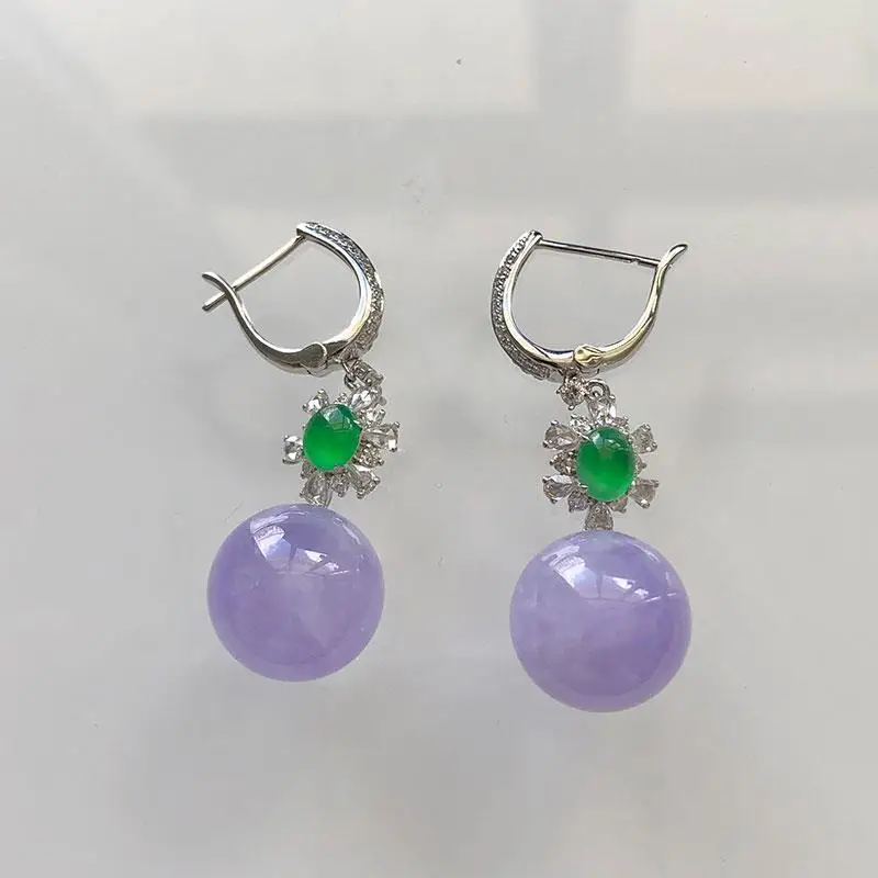 Natural Violet Chalcedony Bead Earrings for Women Silver Inlaid Diamond New in Vintage Charm Fashion Ear Buckle Wedding Jewelry