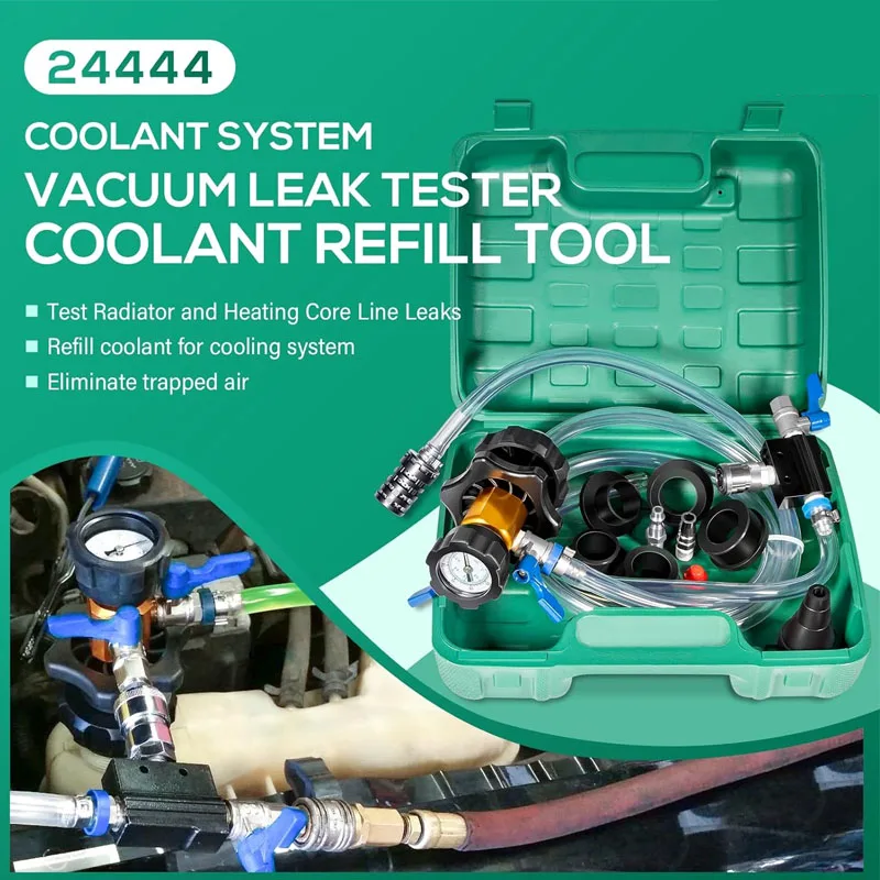 Coolant System Refiller Kit 24444, Vacuum Coolant Refill Tool / Leak Tester, Come with 5 Adapters Universal for Car SUV Truck