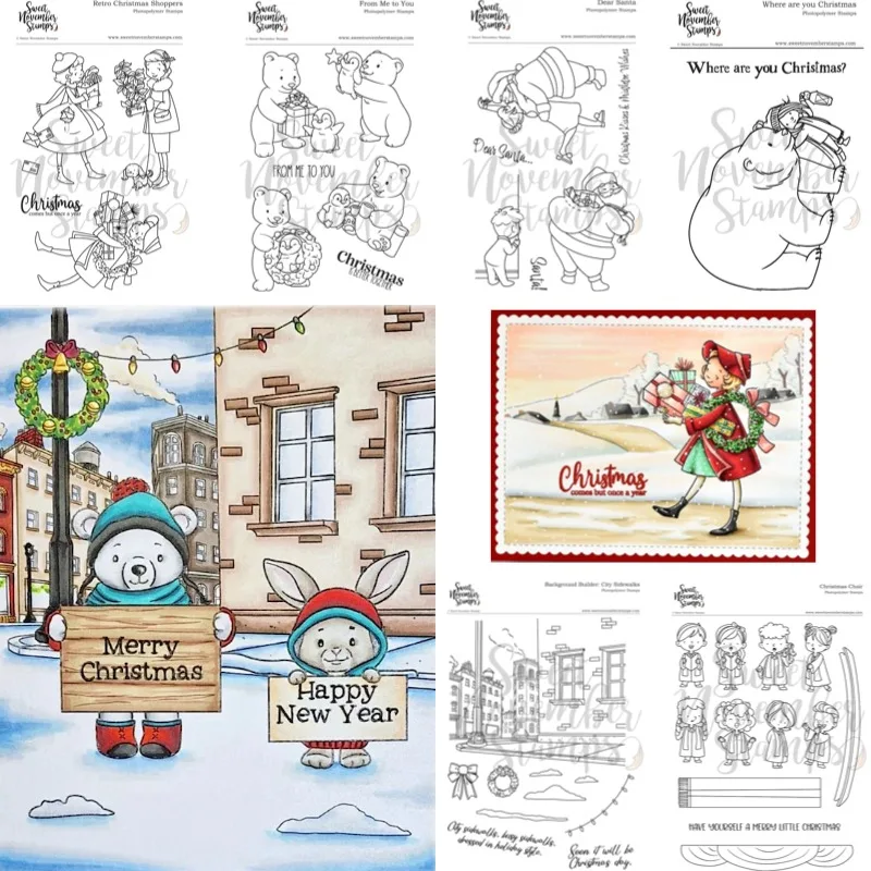 Signs of the Season Retro Christmas Shoppers Clear Silicone Stamps Scrapbook Diary Decoration Stencil Embossing Template DIY
