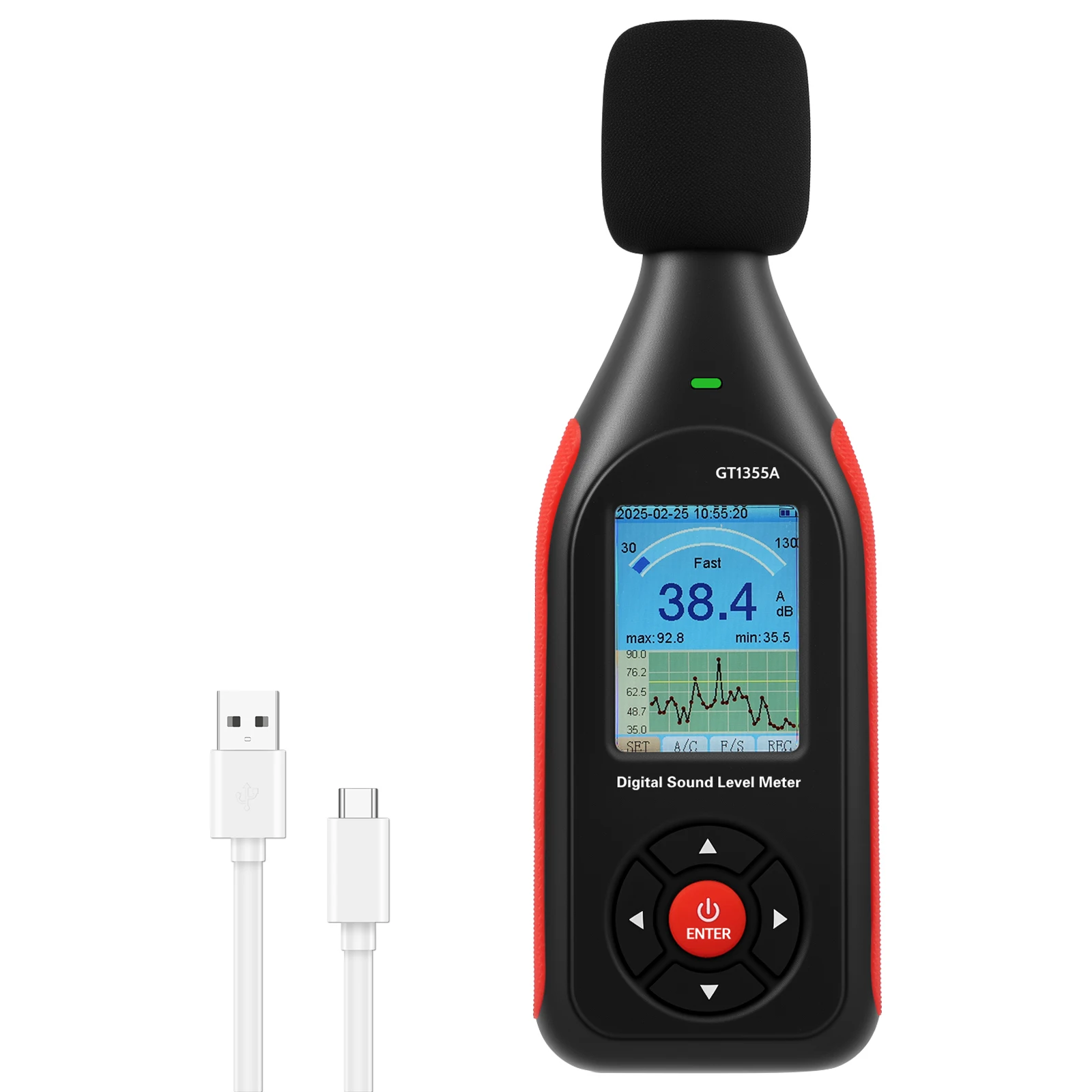 

Handheld Digital Decibel Meter 30-130dB High Precision Sound Level Reader 3 Colors Alarm Adjustable Noise Volume Measure Device