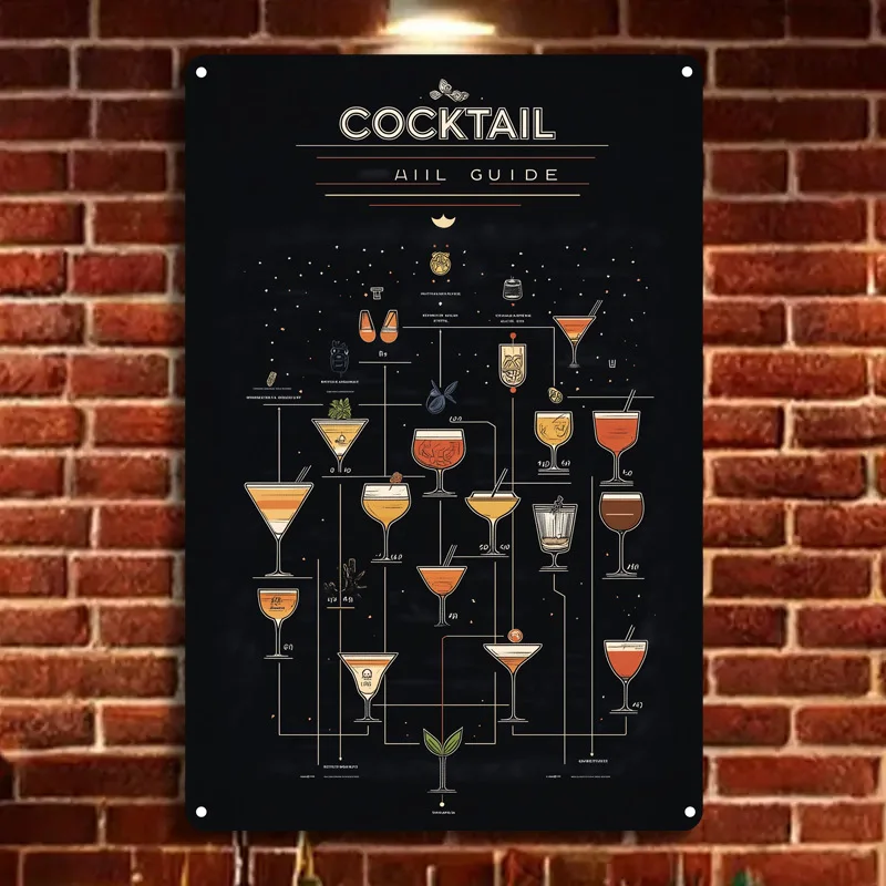 8X12 Inch Iron Wall Art - Retro Cocktail Guide Poster Decorated in Home Bar Coffee Shop Durable and Easy Hanging Metal Signs