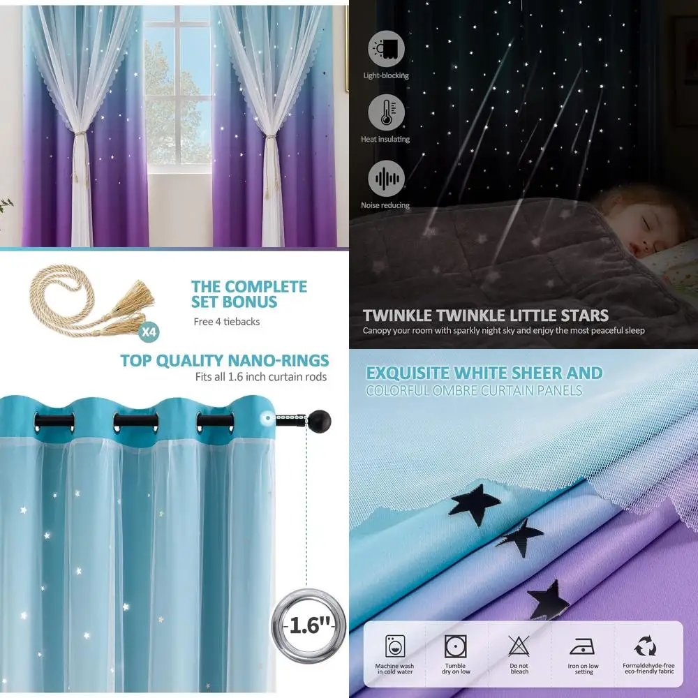 

Пурпурные плотные шторы для детской комнаты в полоску с эффектом омбре, 2 панели, 52x84 дюймов