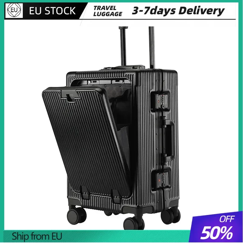 Front Opening Aluminum Frame ABS+PC Trolley Case Suitcase USB Charging Boarding Case Large Capacity Rolling Luggage Case