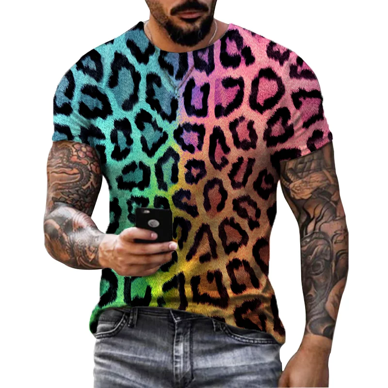 Summer Creative Fashion 3D HD Printing T-shirt Men\'s Personality Leopard Trend Retro Harajuku Street Hip-hop Casual Top Shirt