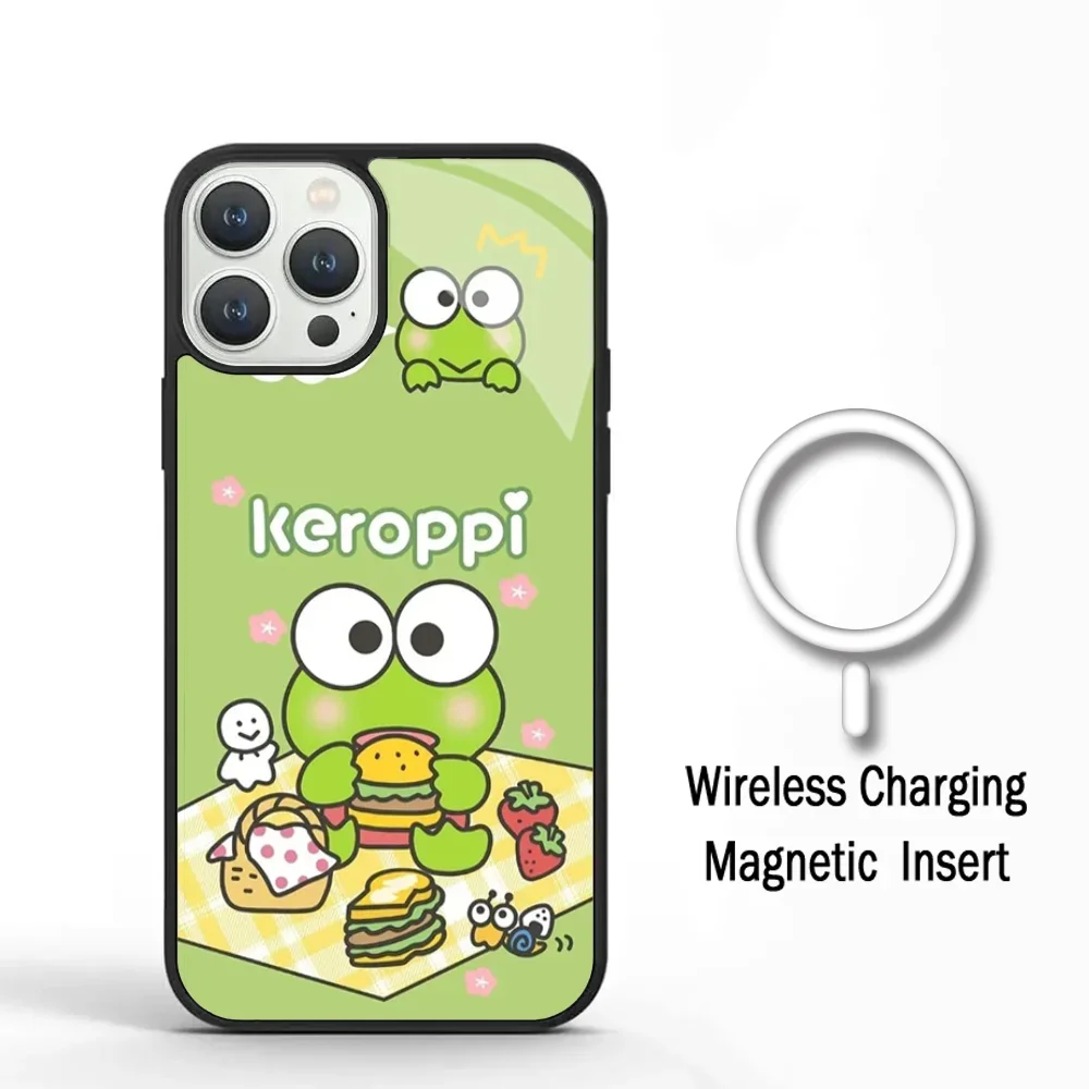 Cute S-Sanrio K-Keroppi Phone Case For IPhone 11 12 13 14 15 Plus Pro Max Mirror Acrylic For Magsafe Wireless Charging