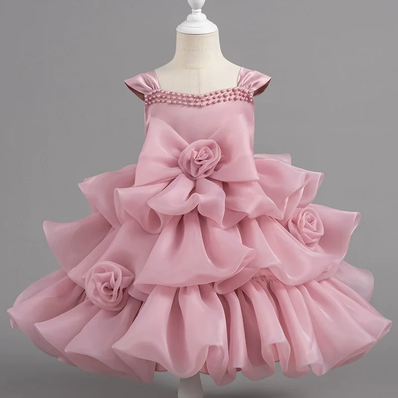 Fashion Solid Color Flower Girl Dresses for Wedding Lace Sleeveless Girls Party Dresses Summer Children Girls' Dress 2-10 Years