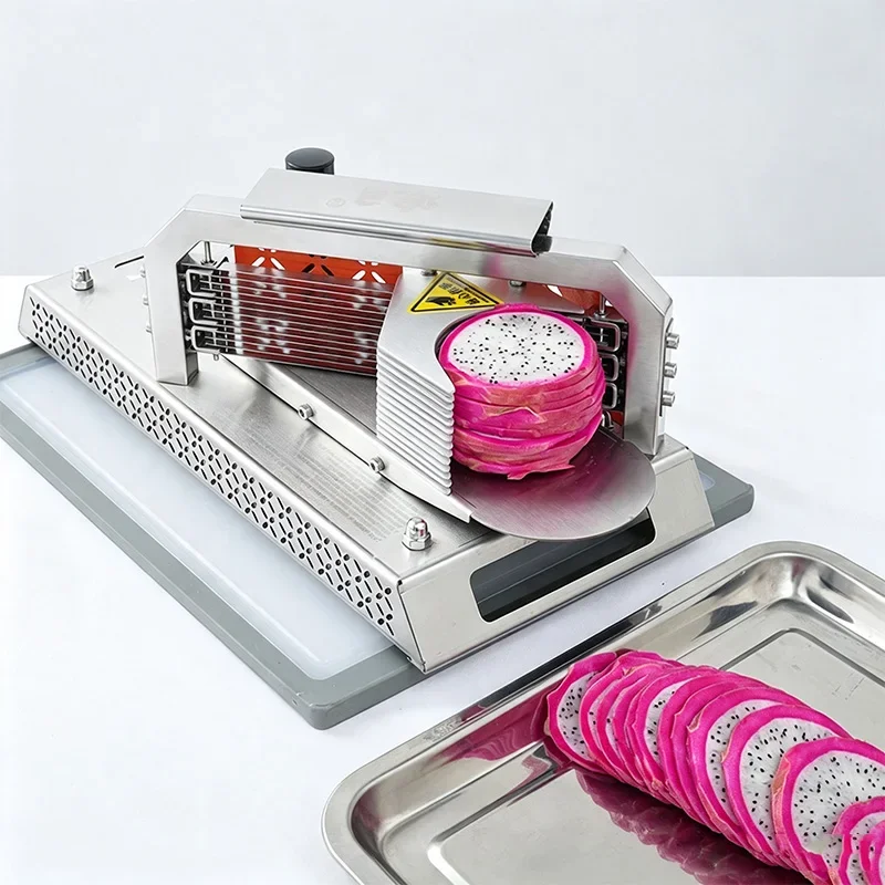 Commercial Stainless Steel Tomato Slicer for Vegetable & Fruit Processing - Efficient Prep Work for Dragon Fruit & Bananas
