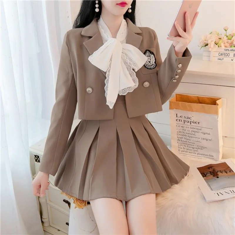 Set Women\'s Spring and Autumn JK Coat Pleated Skirt Half Skirt Professional Dress Temperament Goddess Style Two Piece Set