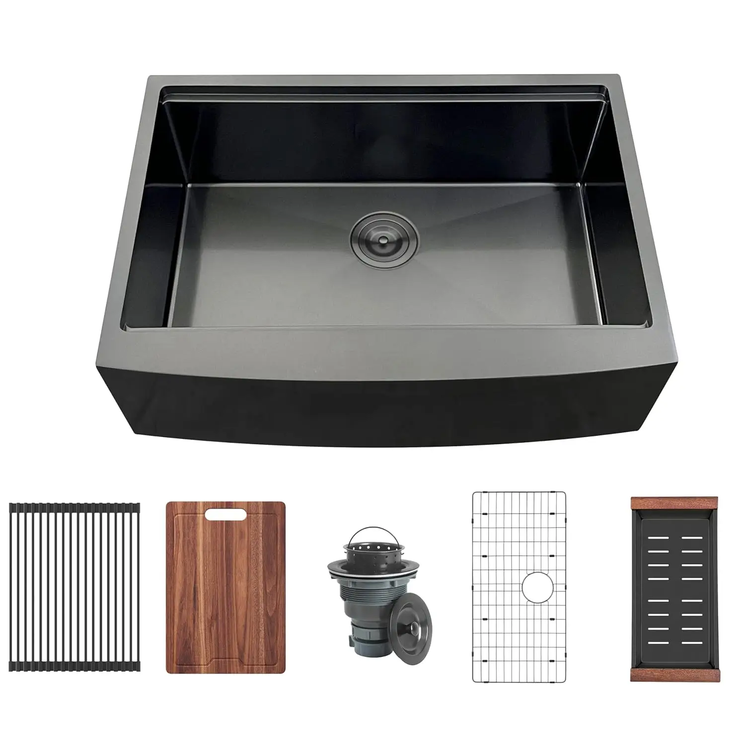 30 Inch Black Farmhouse Kitchen Sink Undermount Workstation 304 Stainless Steel Gunmetal Black Apron Front Single