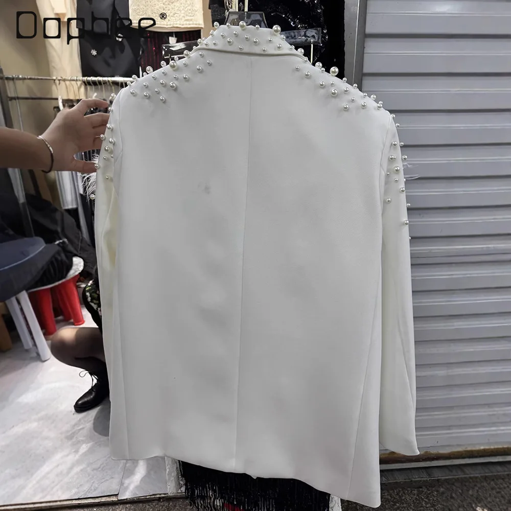 Schwere Perlen Dreidimensionale Blume Blazer Büro Dame Langarm Zweireiher Licht Luxus frauen Anzug Frühling Herbst Neue