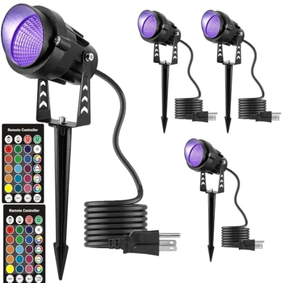 

Рождественские RGB-прожекторы для улицы с таймером, 1 Вт, металлический корпус, IP65, водонепроницаемые, с изменением цвета, для ландшафтного освещения, с колышком-основанием