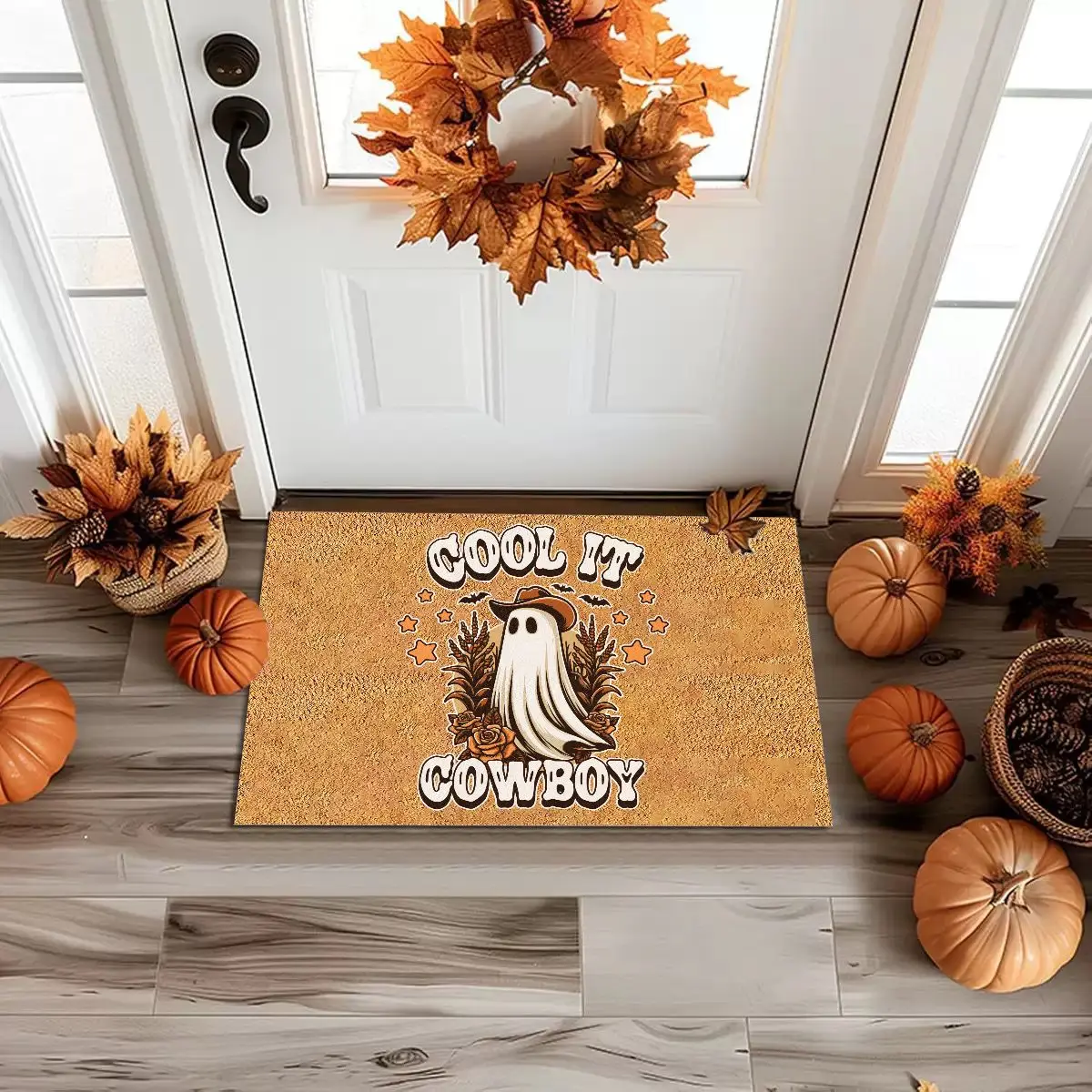 

VIKAMA Halloween Cute Ghost Pumpkin Carpet Bathroom Toilet Mat Durable and Easy to Clean Entrance Door Mat Indoor Decoration