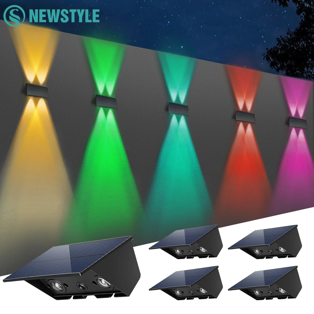 Luces de valla alimentadas por energía Solar para exteriores, iluminación luminosa RGB para decoración de pared de jardín, lámparas impermeables para Patio, cubierta, 4LED