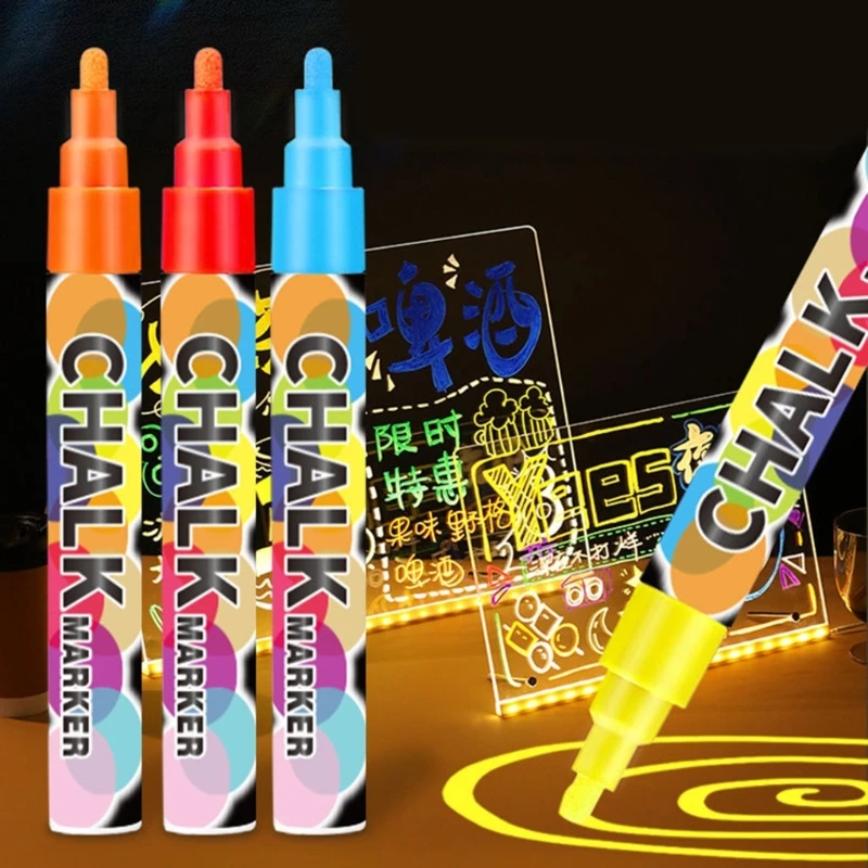 8Pcs Liquid Chalk Marker With 6mm Reversible Tip Erasable Liquid Chalk Pen for Blackboard Chalkboard Window Glass Jar