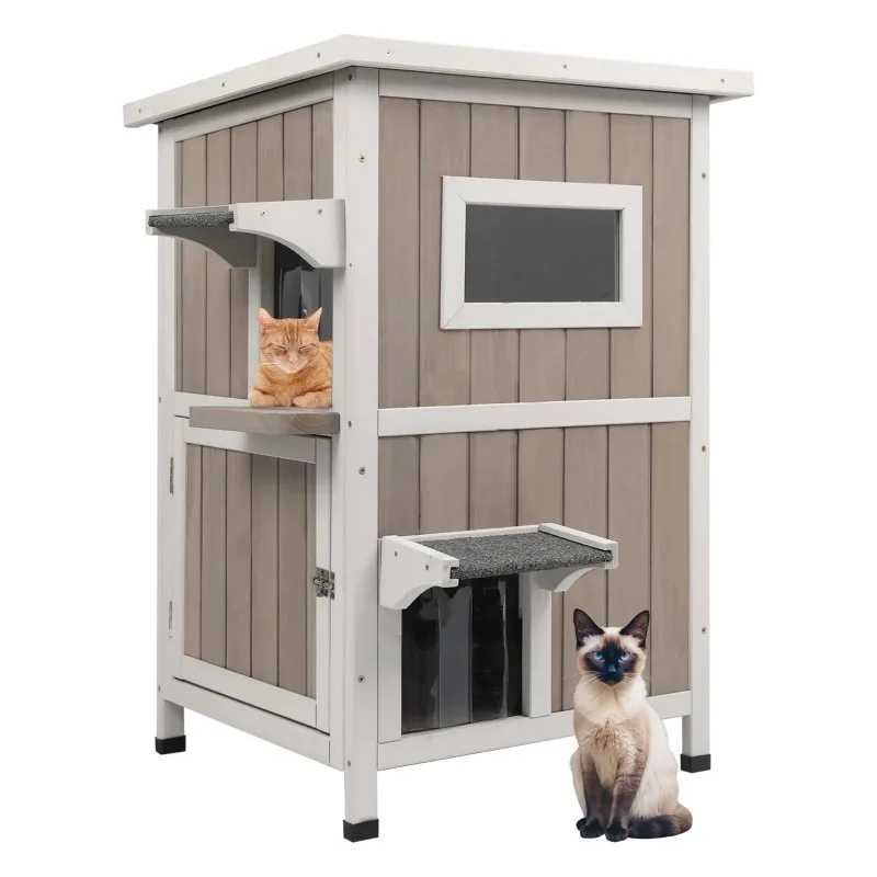 

Outdoor Cat House, Two-Story Feral Cat Shelter with Asphalt Roof