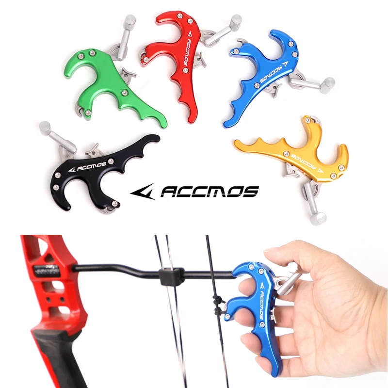 Aluminum Alloy Archery Caliper Release Aids 4 Finger Thumb Handle Grip Caliper Dispenser for Compound Bow Shooting 1Pc