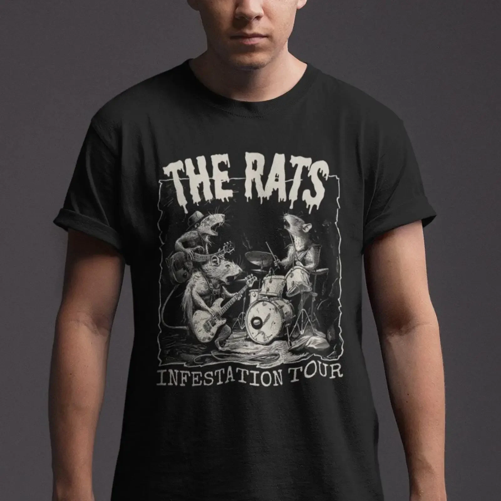 The Rats Infestation Tour T Shirt Rodent Rock Band vintage Washed streetwear Unisex Soft Top For Everyday Wear designer clothes
