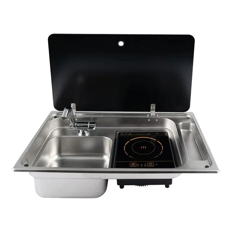 

RV Stainless Steel Stove Sink And Induction Cooker Combination Unit With Tempered Glass Lid For Caravan Motorhome Yacht