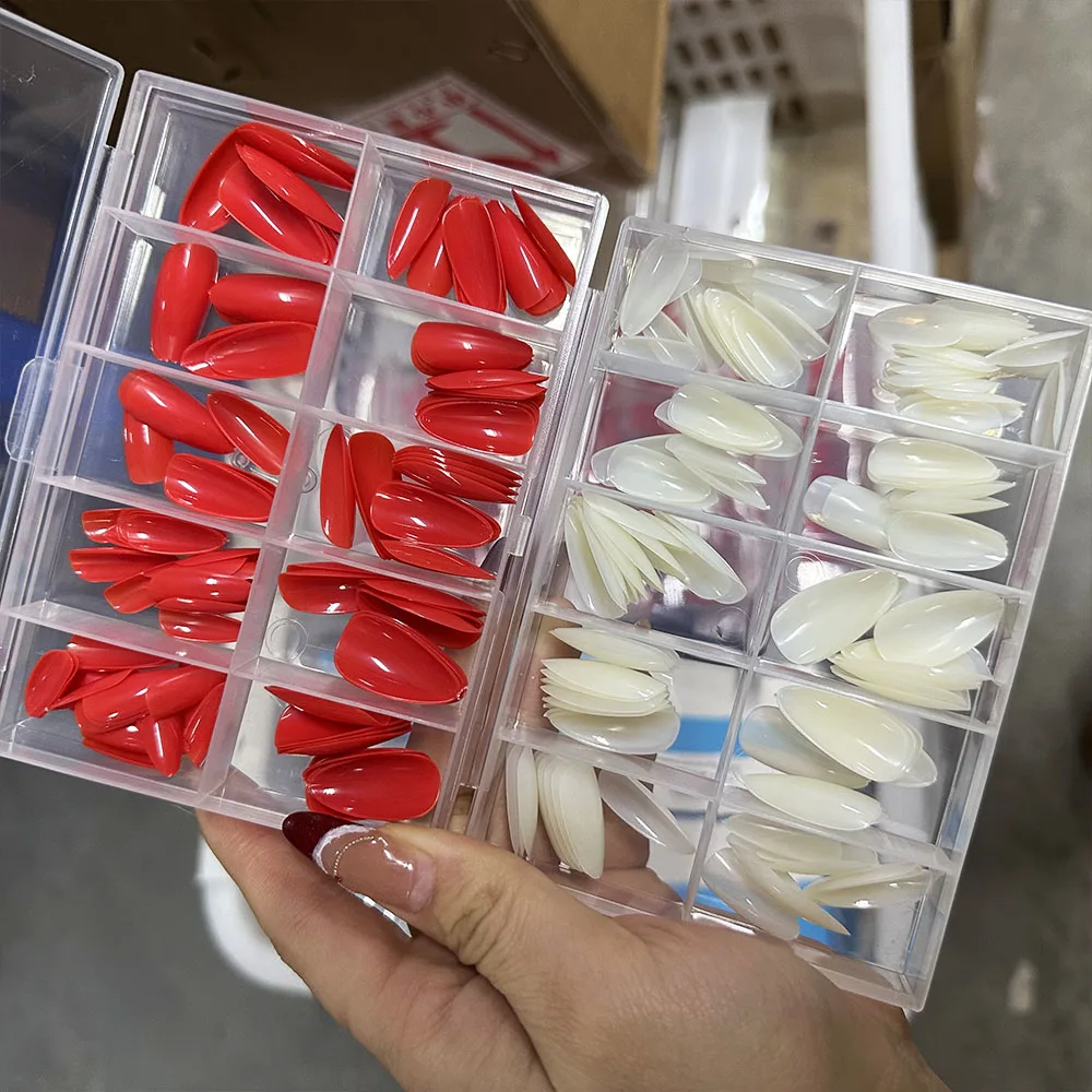 120 pezzi di media lunghezza stampa di mandorle sulle unghie finitura lucida bianco rosso francese punte per unghie finte copertura completa unghie finte estensioni delle unghie