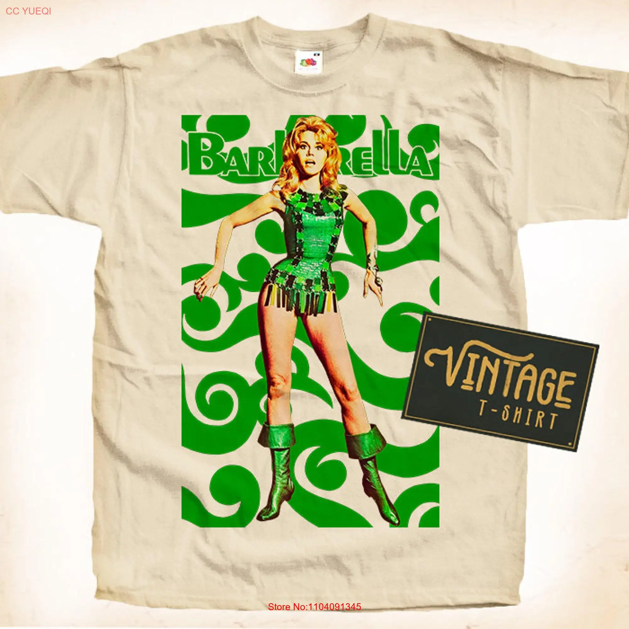 Barbarella V14 T Shirt Vintage Natural color Men's DTG Digital Print SIZES S M L XL 2XL 3XL 4XL 5XL long or short sleeves