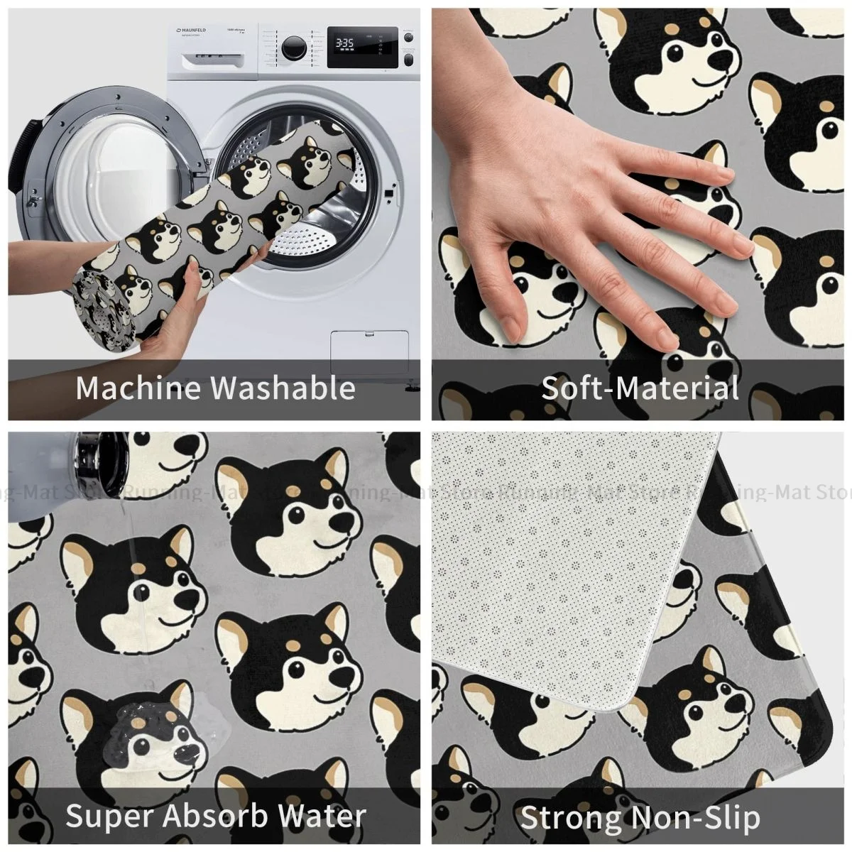 Cartoon Style Non-slip Doormat Cute Black Shiba Inu Head Bath Bedroom Mat Prayer Carpet Indoor Modern Decor