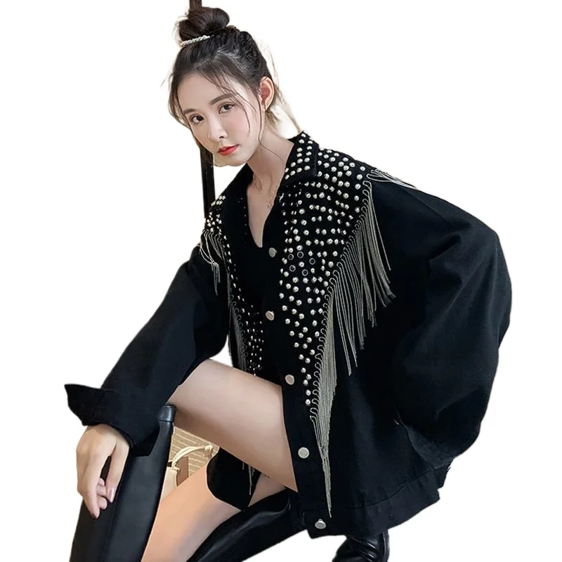 

Heavy Industry Fringed Denim Jacket Women's Spring New Ruffian Handsome Personality Douyin Denim Clothes Internet Celebrities