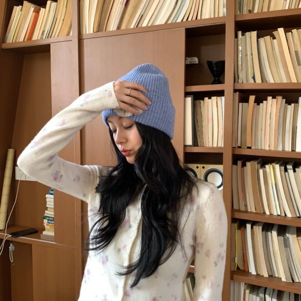 3D Flower Floral Knitted Beanie Hat 56cm-58cm Circumference Polyester Warm Fall Winter Hat Cozy Texture Face Slimming