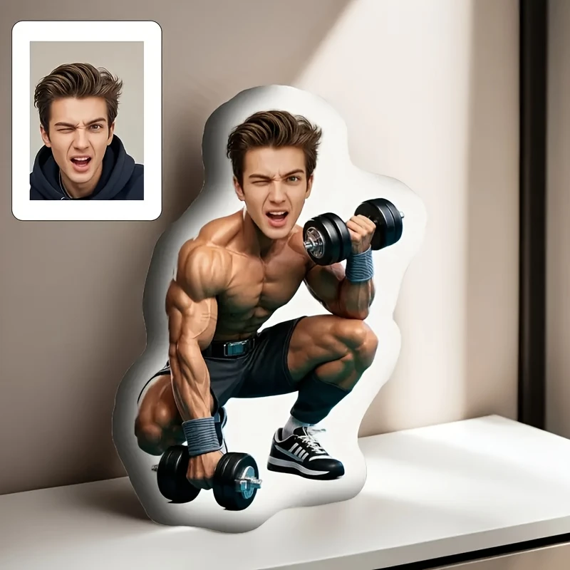 1 Custom Fitness Pillow, Personalized Photo Print Design, Double-Sided Printing, Suitable for Sofa, Bed & Car Decor, Short Plush