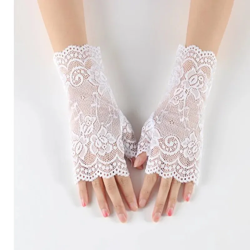 Ladies Short Lace Half Finger Lace Sunscreen Gloves Open Finger Ceremony Wedding Decoration