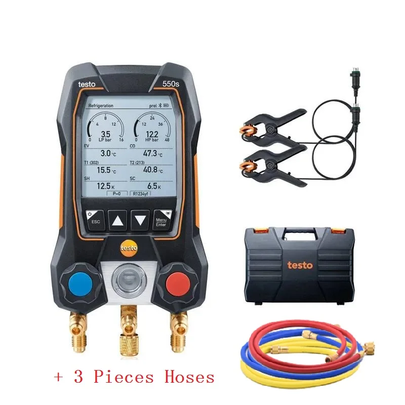 Testo 550s مع 3 قطع خراطيم شاشة ديجيتال ذكية مقياس التبريد مع مجموعة صمامات متوافقة مع البلوتوث وثنائية الاتجاه
