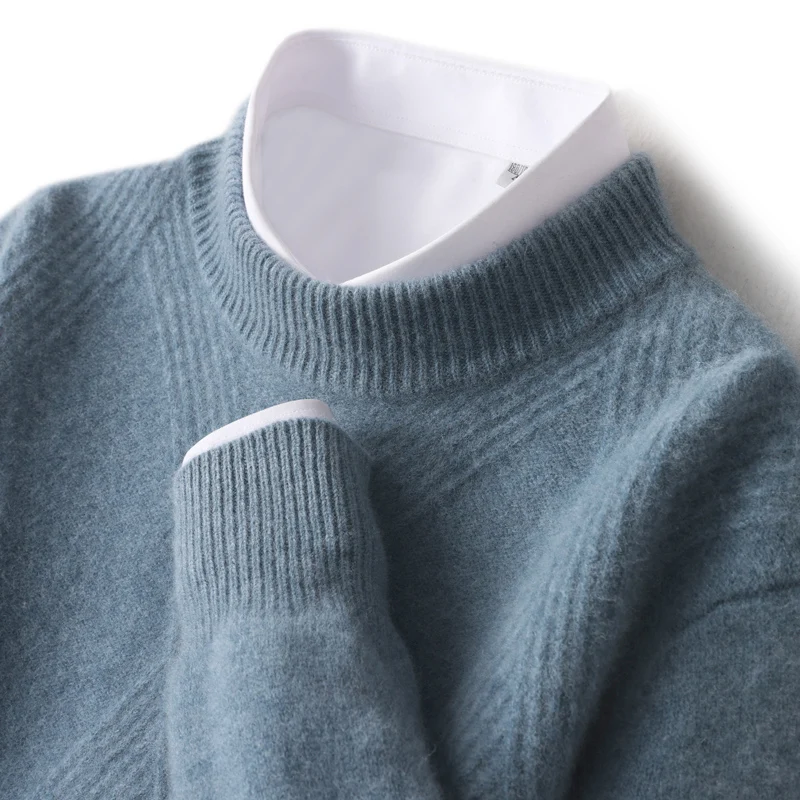 

Winter cashmere sweater men's half-high-necked thick pullover young knitted sweater solid color bottoming shirt diamond