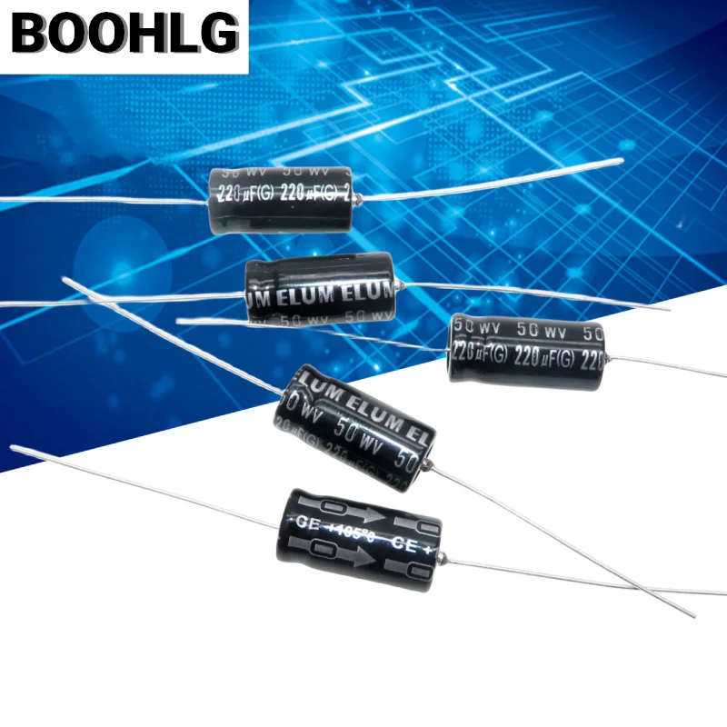 5PCS ELUM Horizontal axial through-core polarized aluminum electrolytic capacitor 50v 220uf 10X20mm